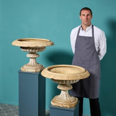 Pair of Antique Scottish Buff Terracotta Tazza Urns by Garnkirk