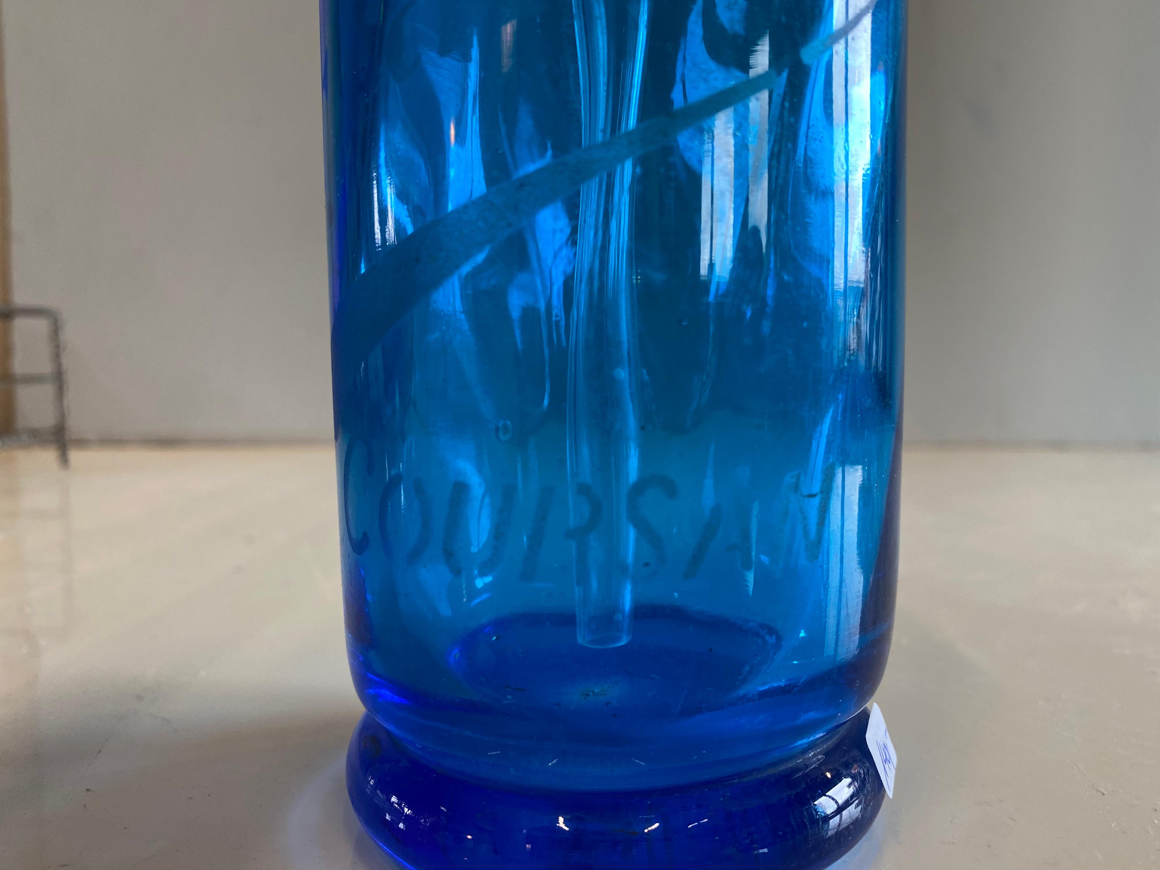 20th Century Pair of Antique Seltzer Soda Syphon Bottles, Blue Glass, Siphon Small