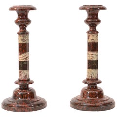 Pair of Antique Semi-Precious Stone Candlesticks