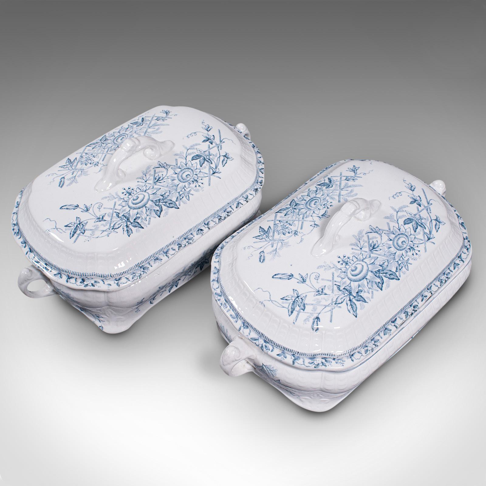 Pair of Antique Serving Tureens, English, Ceramic, Lidded Dish, Victorian, 1900 For Sale 1