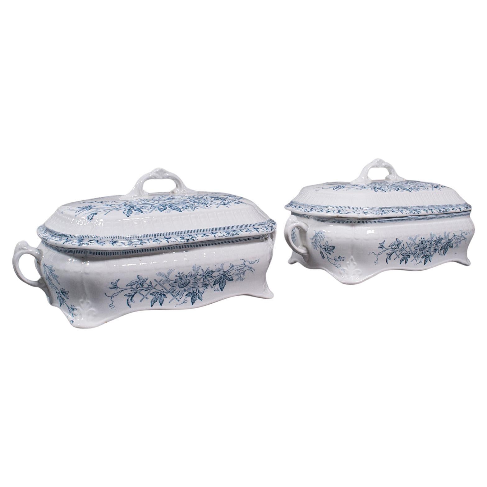 Pair of Antique Serving Tureens, English, Ceramic, Lidded Dish, Victorian, 1900 For Sale