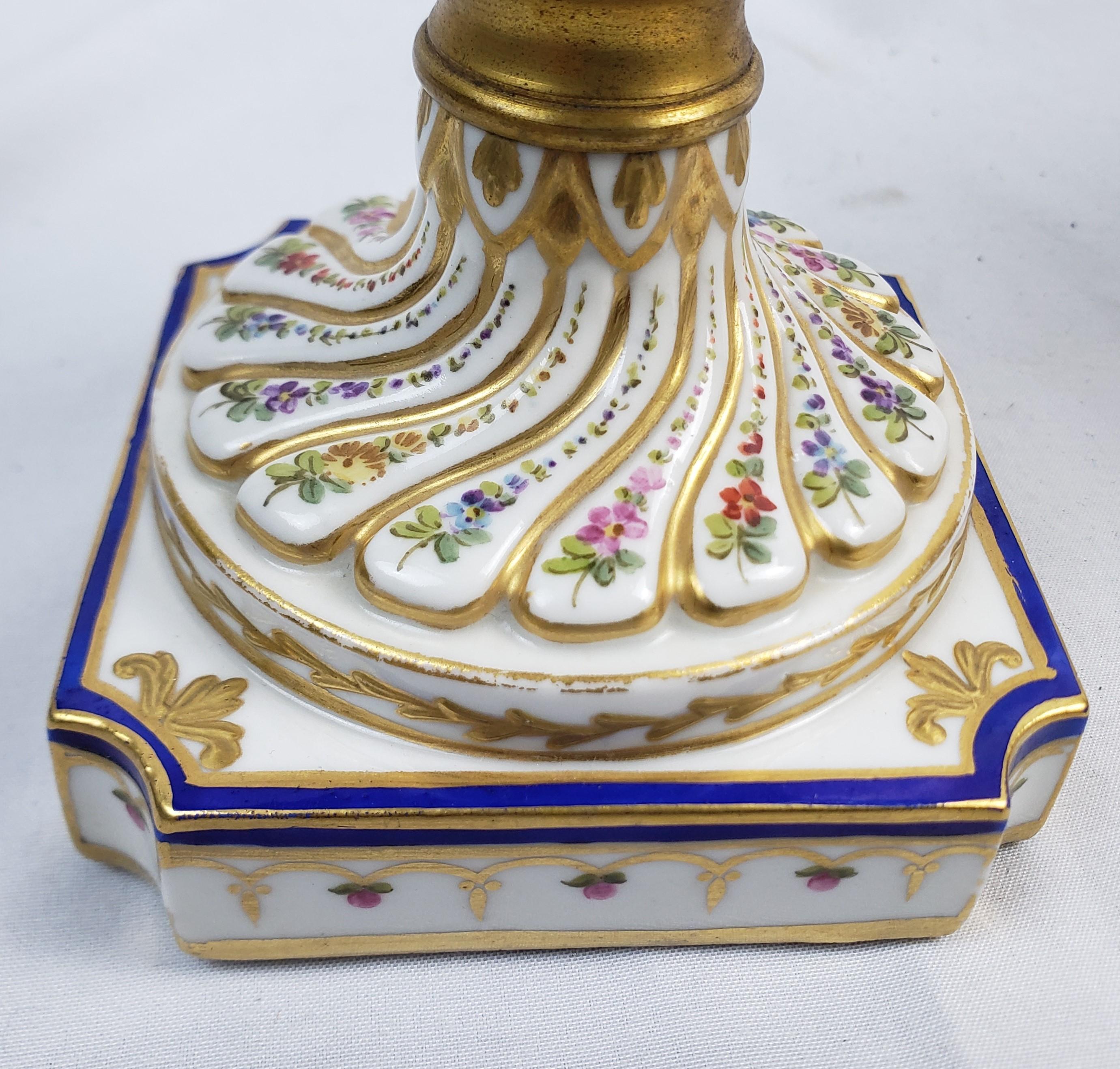 Pair of Antique Sevres Styled Covered Urns with Ornate Hand-Painted Decoration For Sale 9