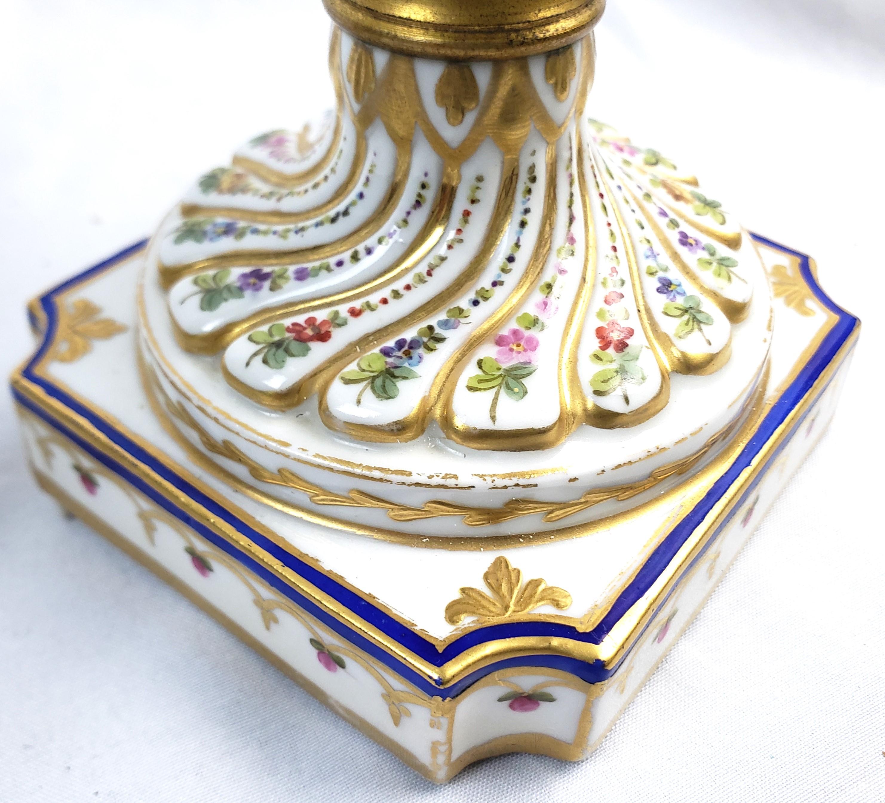 Pair of Antique Sevres Styled Covered Urns with Ornate Hand-Painted Decoration For Sale 10