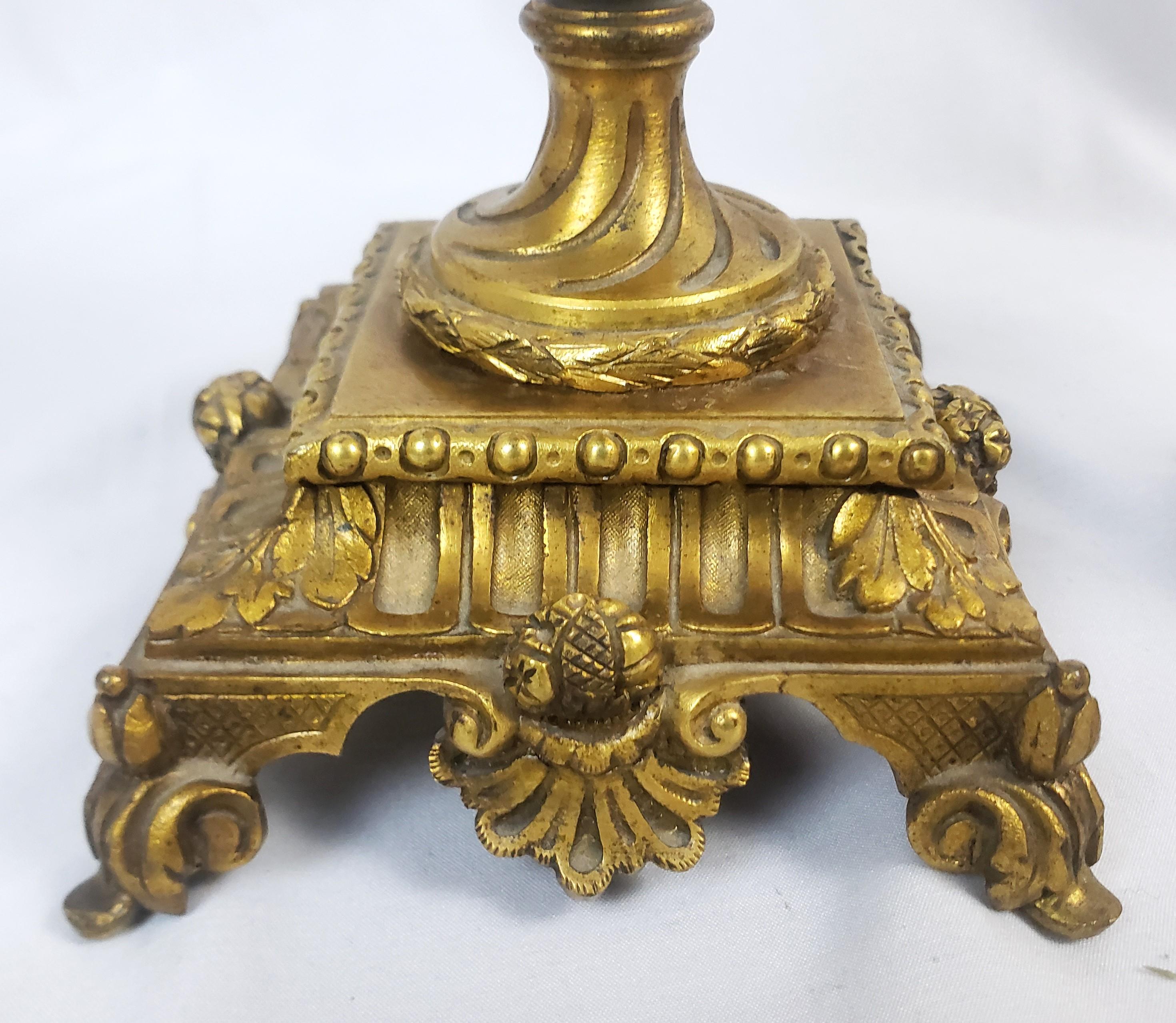 Pair of Antique Sevres Styled Porcelain & Ornate Gilt Bronze Garnitures For Sale 12