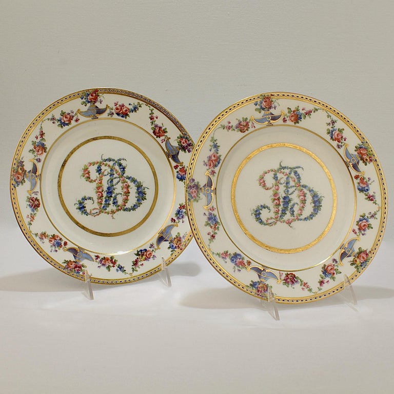 Pair of Antique Sèvres Type Madame du Barry Porcelain Plates at