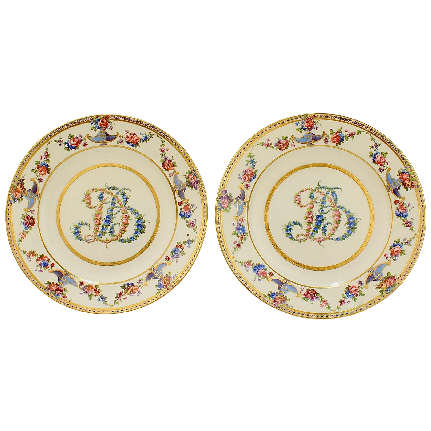 Pair of Antique Sèvres Type Madame du Barry Porcelain Cabinet Plates