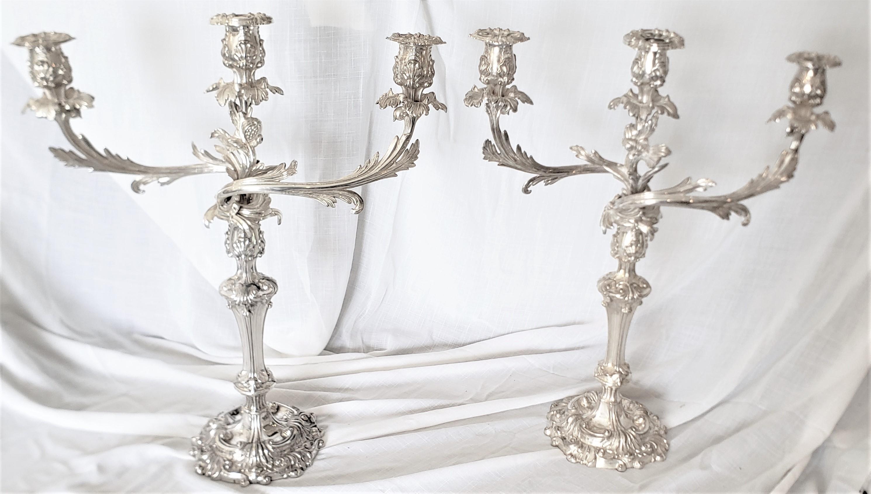 Pair of Antique Sheffield Plate Convertible 3 Branch Candlesticks or Candelabra For Sale 7