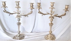 Pair of Antique Sheffield Plate Convertible 3 Branch Candlesticks or Candelabra