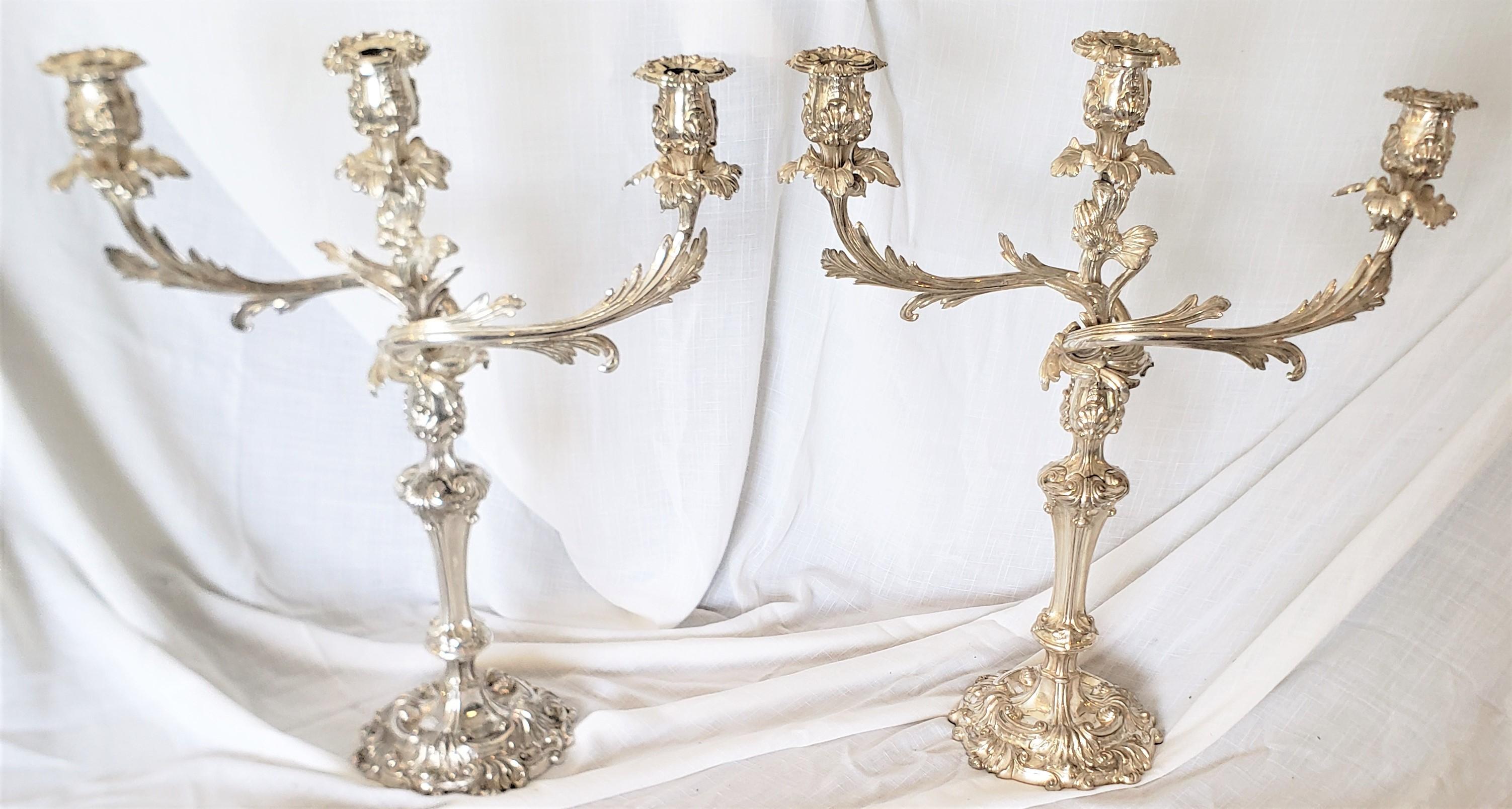 Early Victorian Pair of Antique Sheffield Plate Convertible 3 Branch Candlesticks or Candelabra For Sale