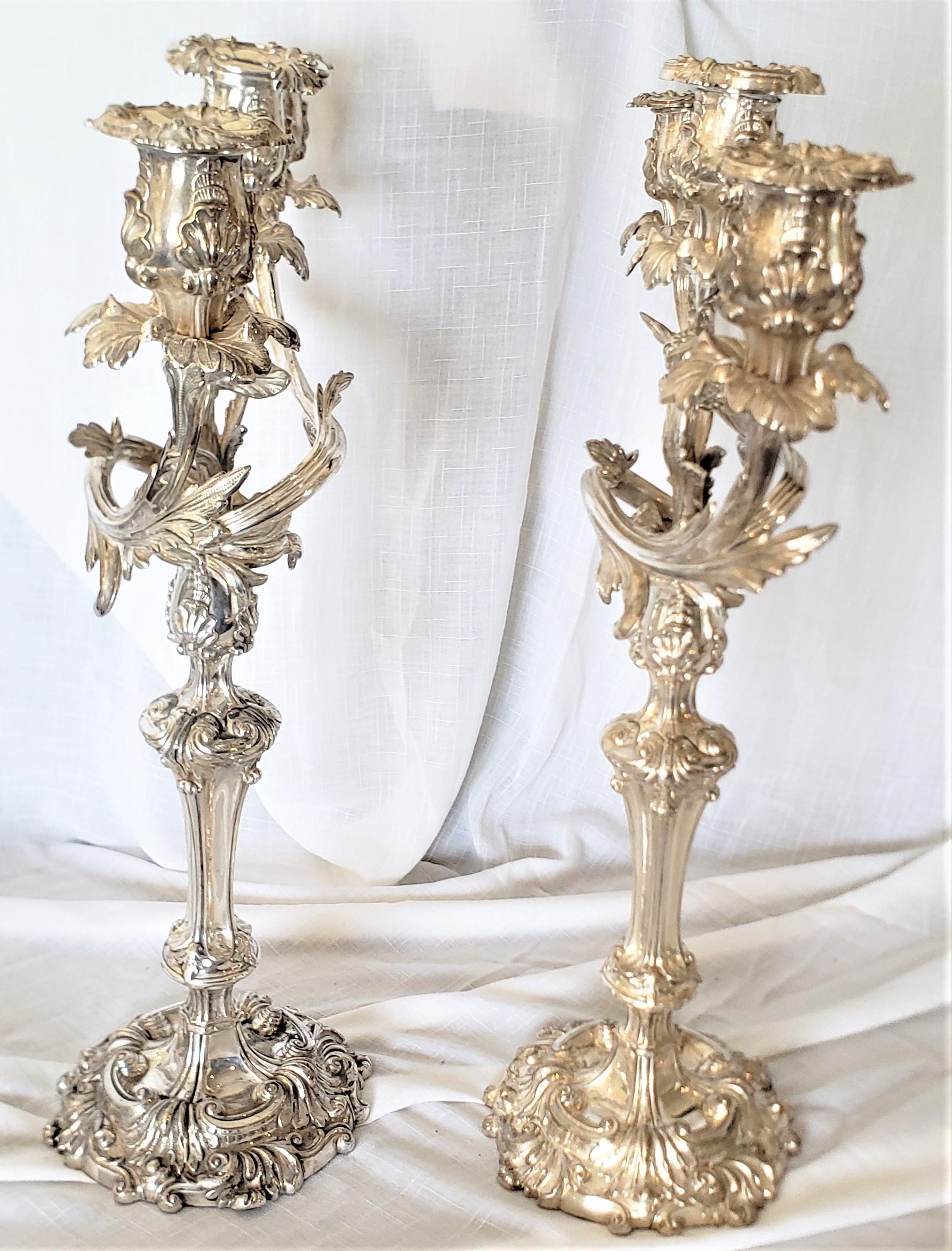 English Pair of Antique Sheffield Plate Convertible 3 Branch Candlesticks or Candelabra For Sale