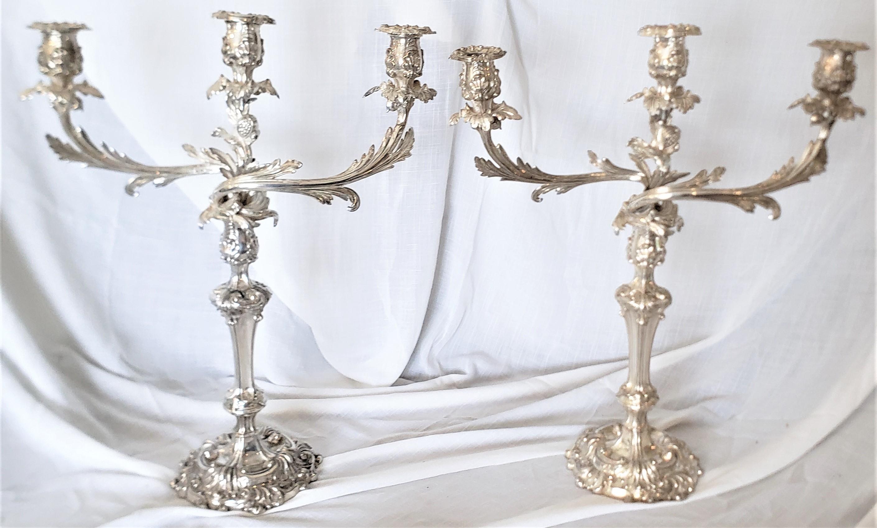 Machine-Made Pair of Antique Sheffield Plate Convertible 3 Branch Candlesticks or Candelabra For Sale