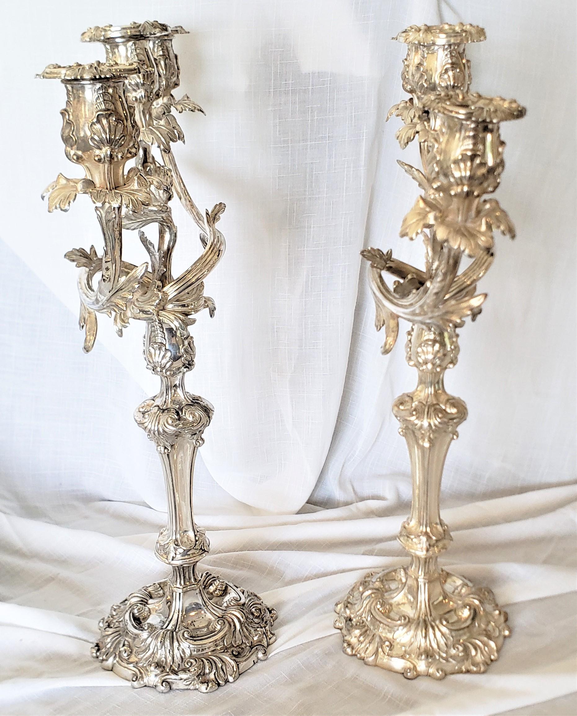 Pair of Antique Sheffield Plate Convertible 3 Branch Candlesticks or Candelabra In Good Condition For Sale In Hamilton, Ontario