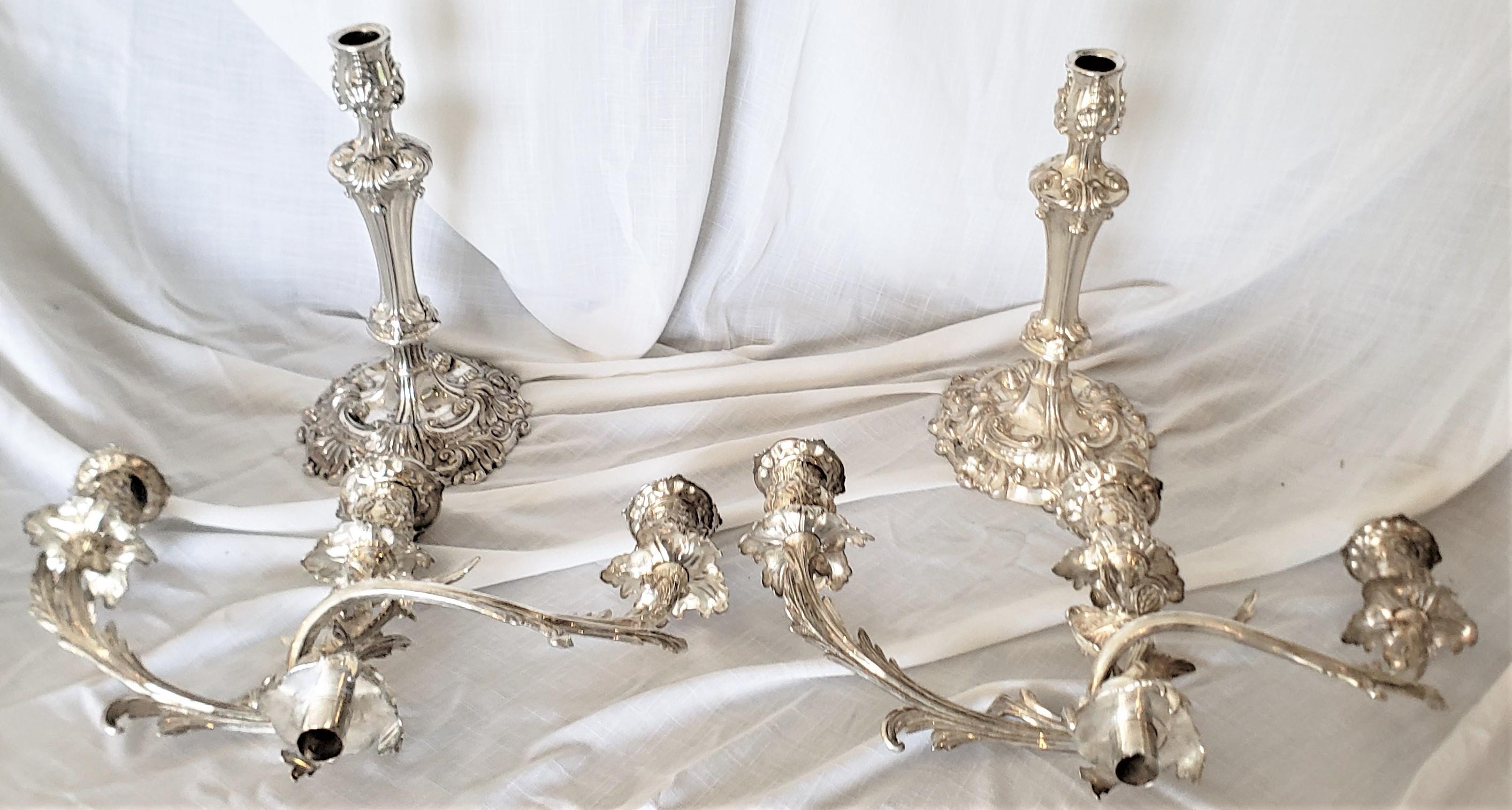 19th Century Pair of Antique Sheffield Plate Convertible 3 Branch Candlesticks or Candelabra For Sale