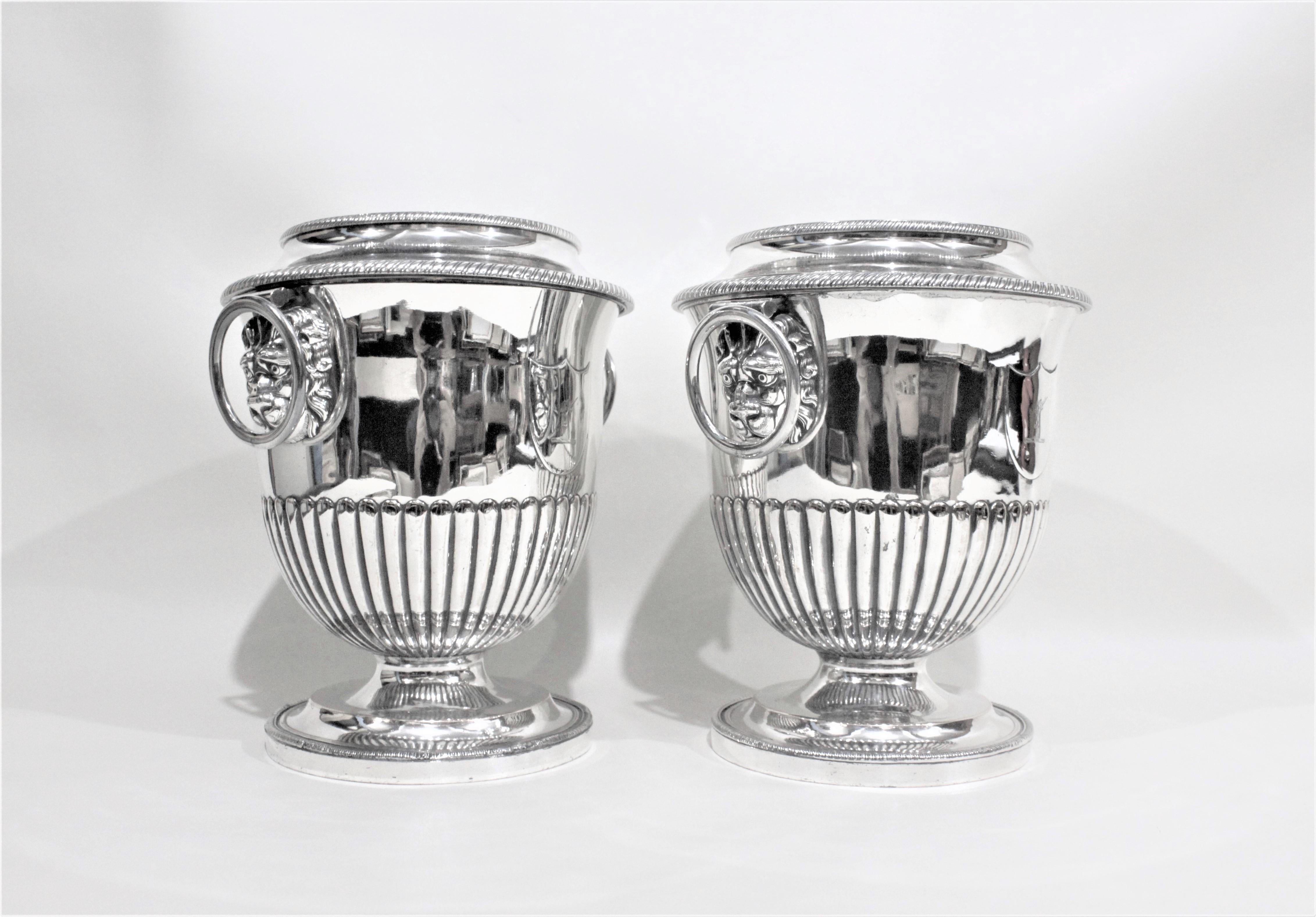 Machine-Made Pair of Antique Sheffield Regency Style Silver Plated Wine Coolers
