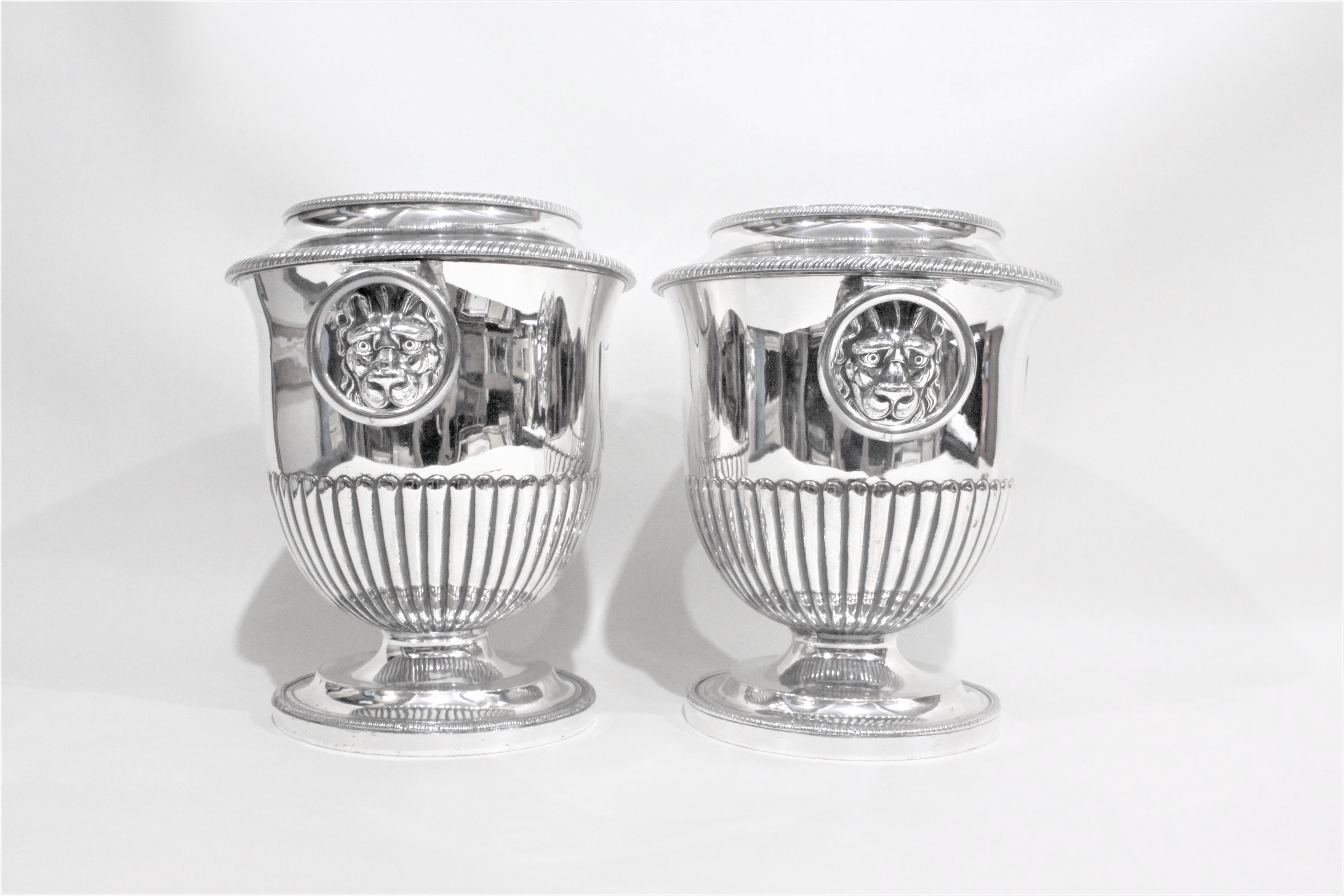 19th Century Pair of Antique Sheffield Regency Style Silver Plated Wine Coolers