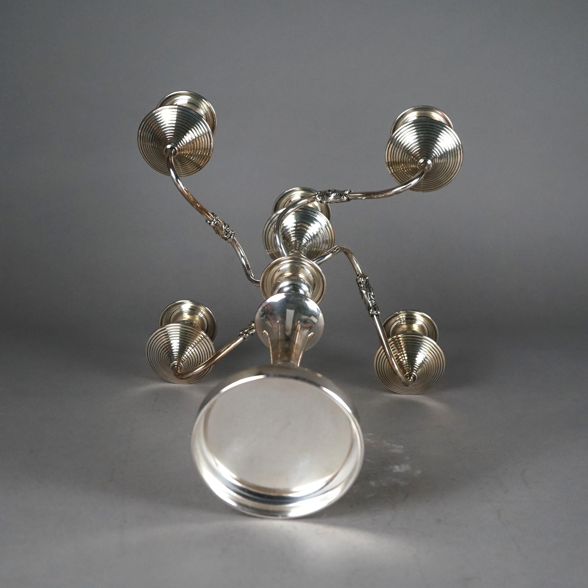 Pareja de antiguos candelabros de cinco luces plateados de la escuela de Sheffield c1890 5