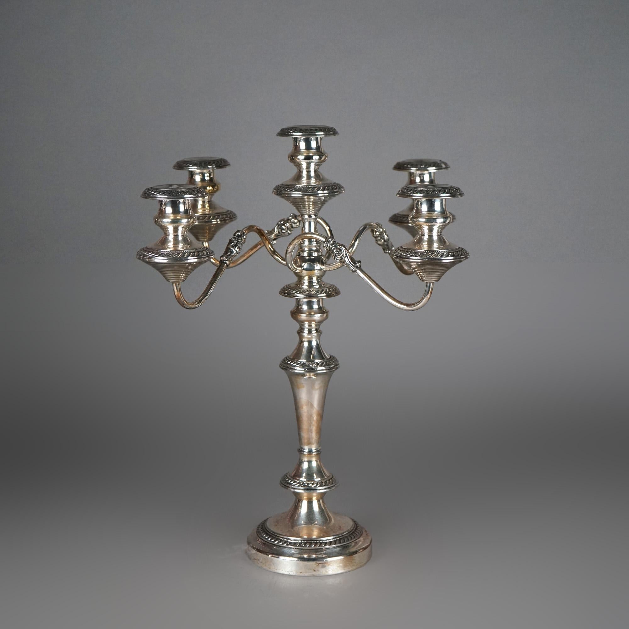 Pareja de antiguos candelabros de cinco luces plateados de la escuela de Sheffield c1890 2