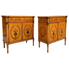 Pair of Antique Sheraton Style Hand Painted Inlaid Cabinets Nightstands