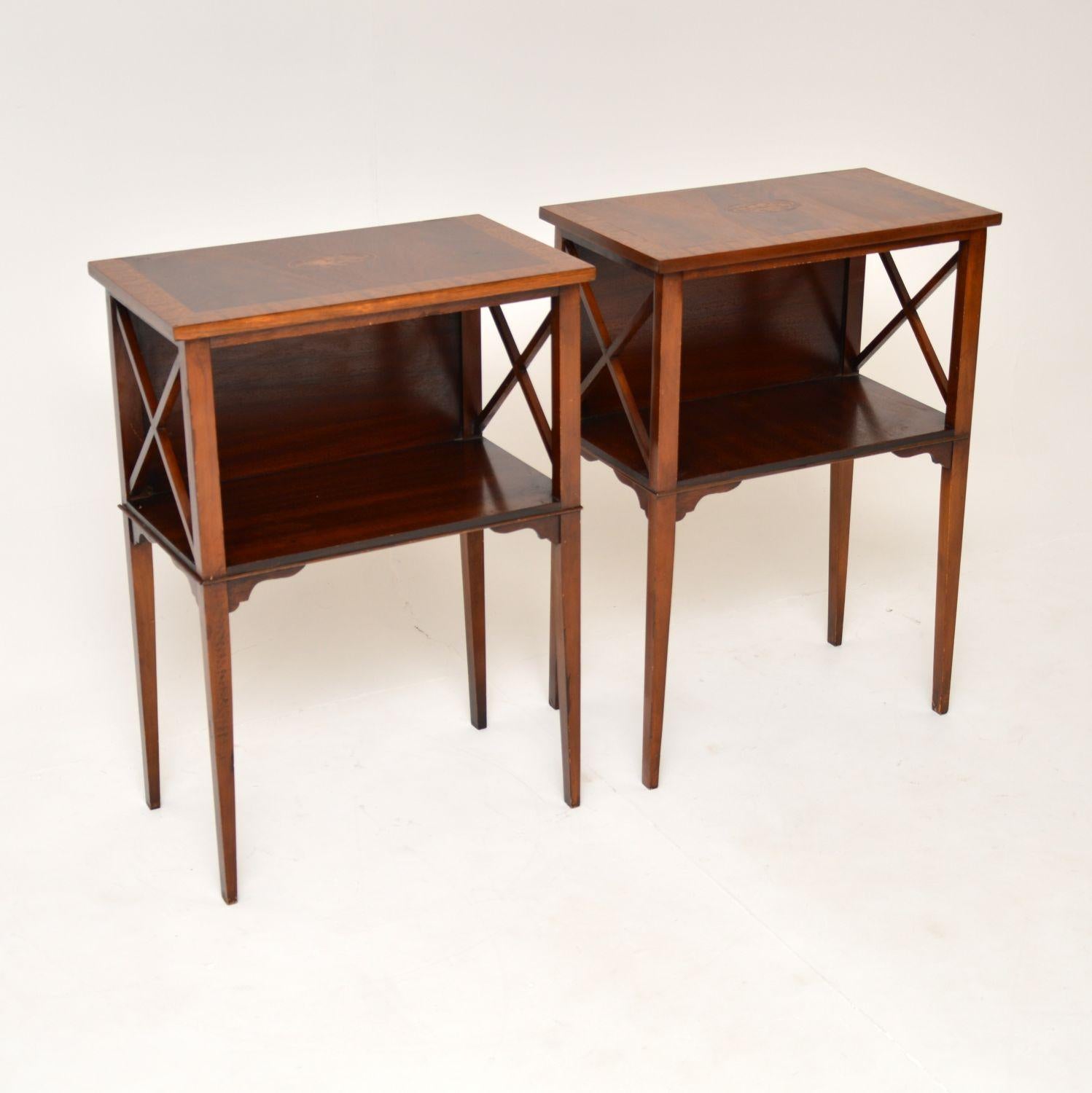 20th Century Pair of Antique Sheraton Style Inlaid Side Tables