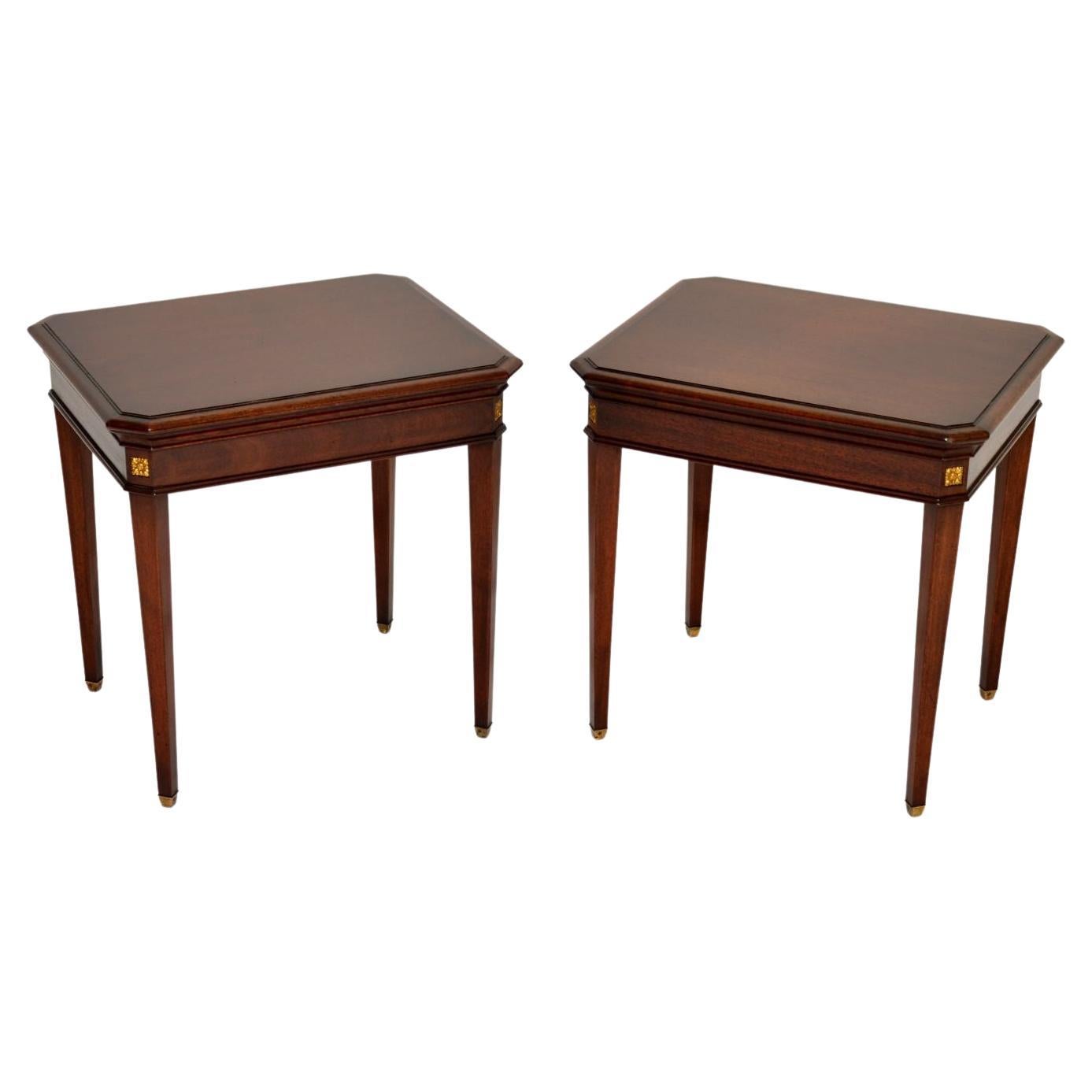 Pair of Antique Campaign Style Mahogany Side Tables at 1stDibs