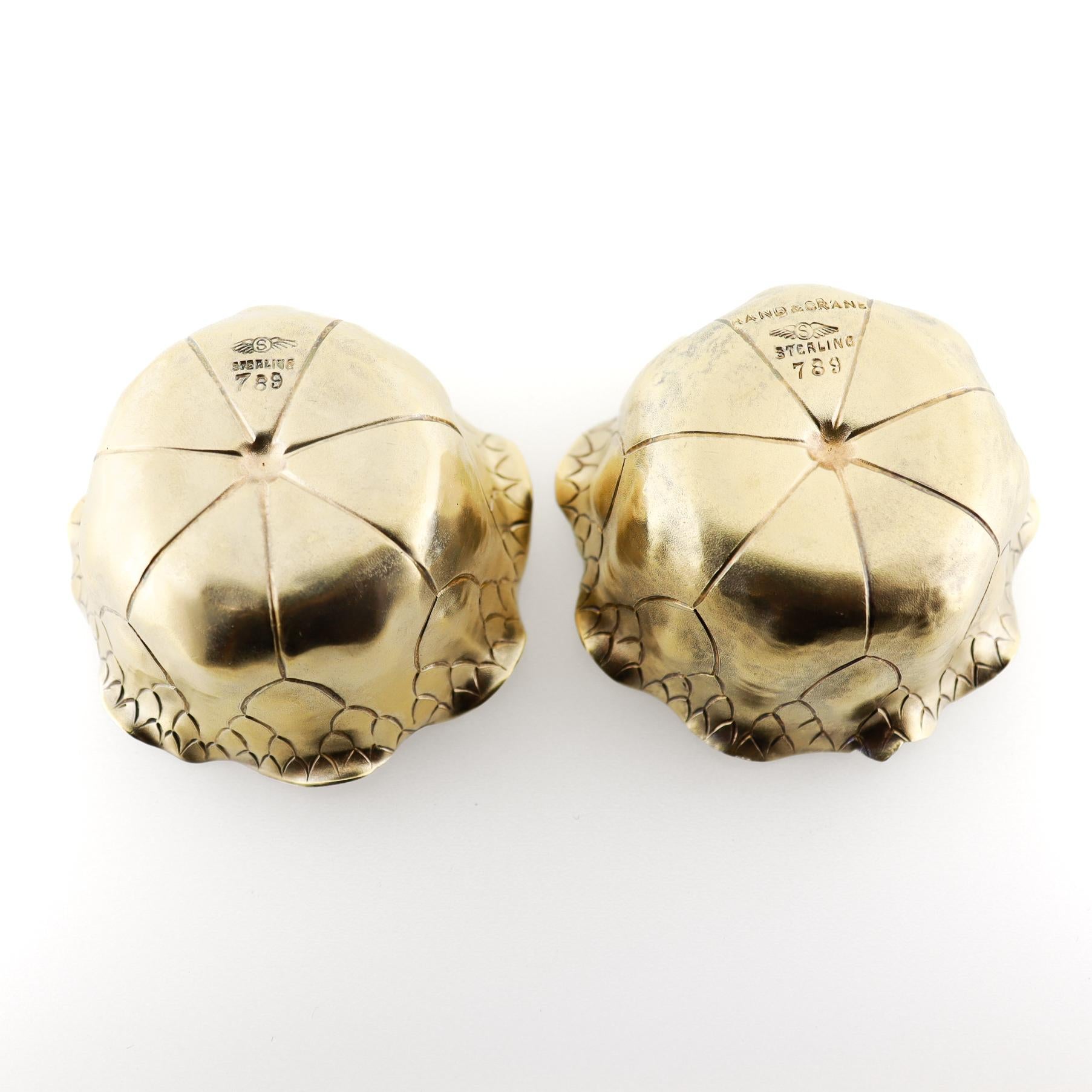 Pair of Antique Shiebler Gilt Sterling Silver Lily Pad Salt Cellars or Bowls For Sale 5