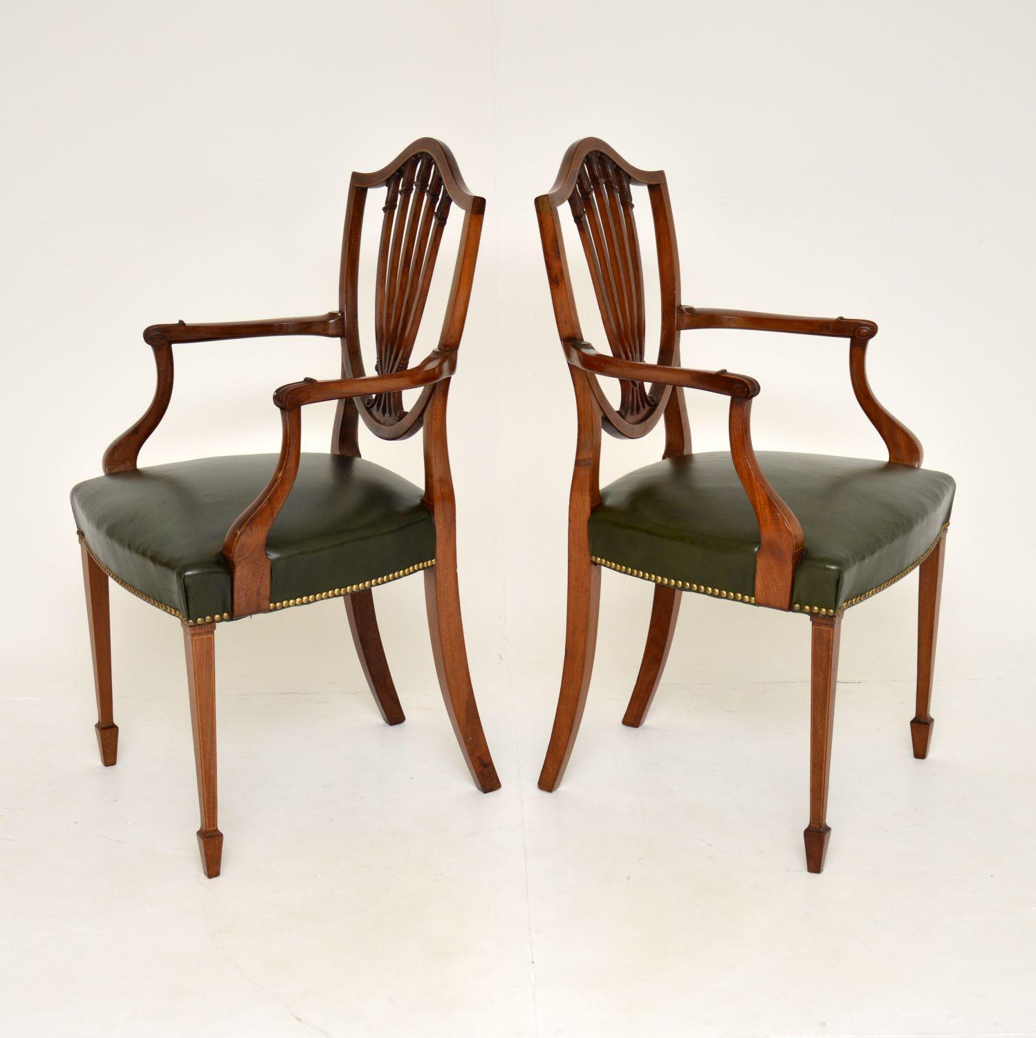 Sheraton Pair of Antique Shield Back Carver Armchairs