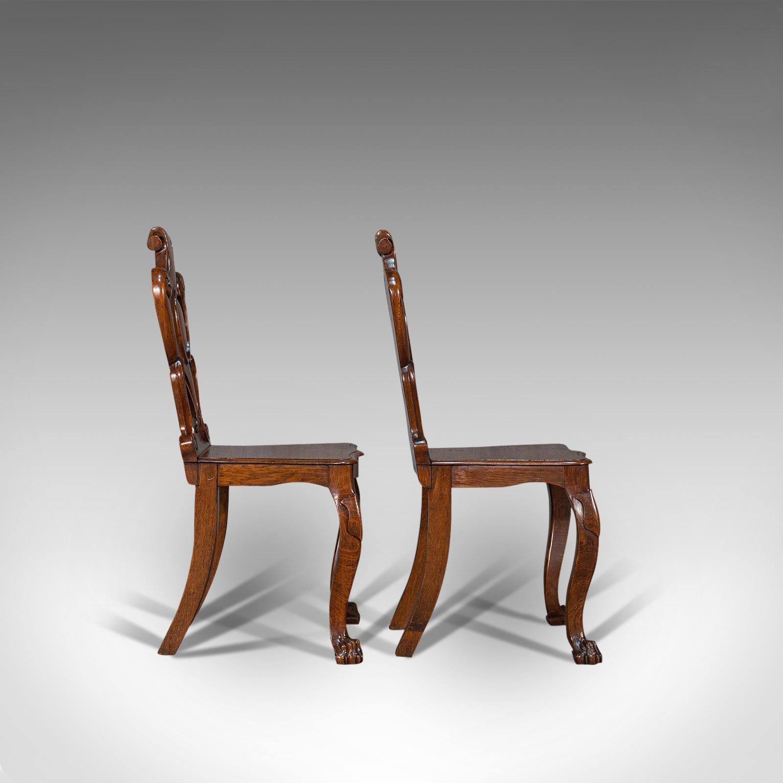 19th Century Pair of Antique Shield Back Chairs, Scottish, Oak Hall Seat Victorian circa 1880 For Sale