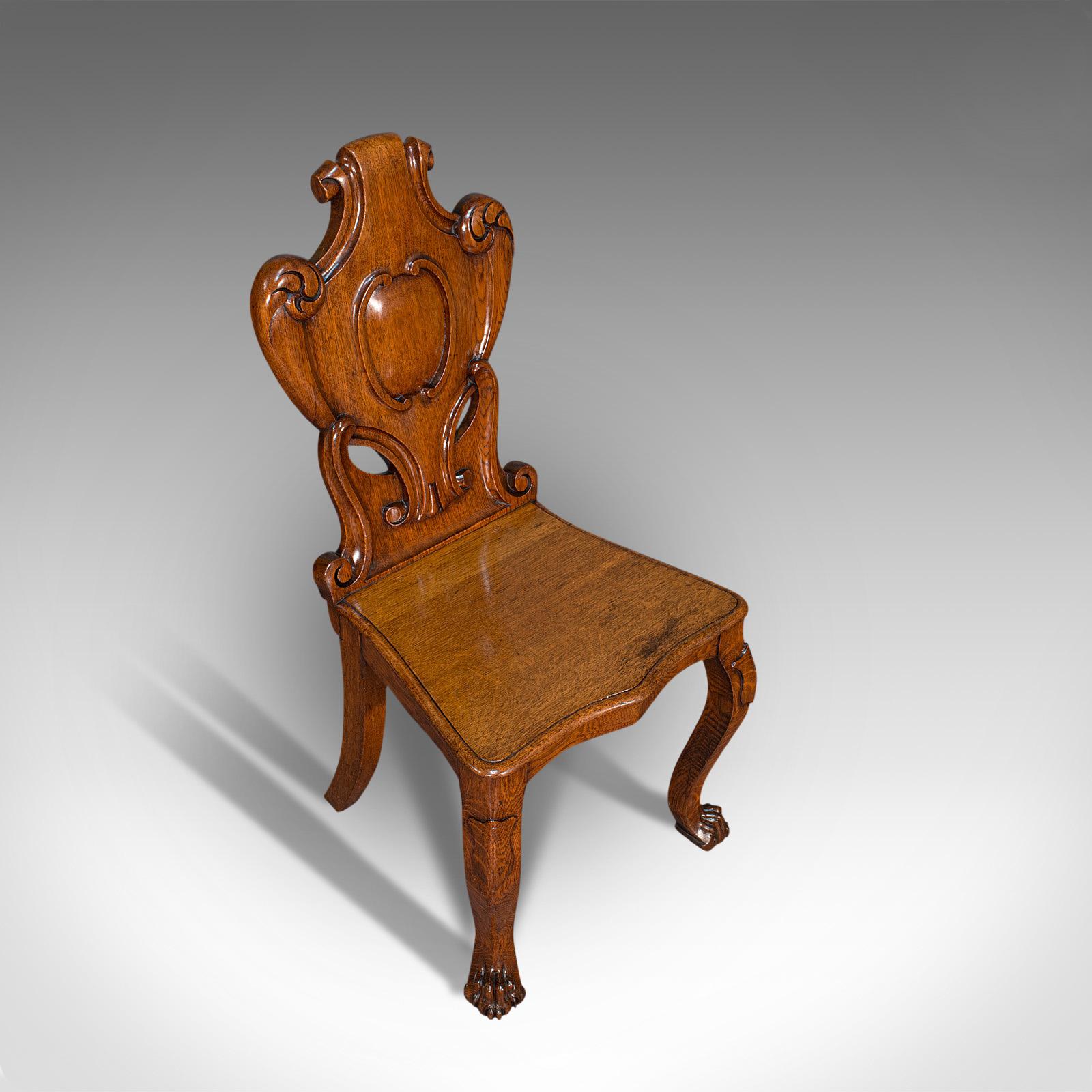 Paar antike Stühle mit Schildrücken, schottisch, Eichenholz, Flursitz, viktorianisch, um 1880 im Zustand „Gut“ im Angebot in Hele, Devon, GB