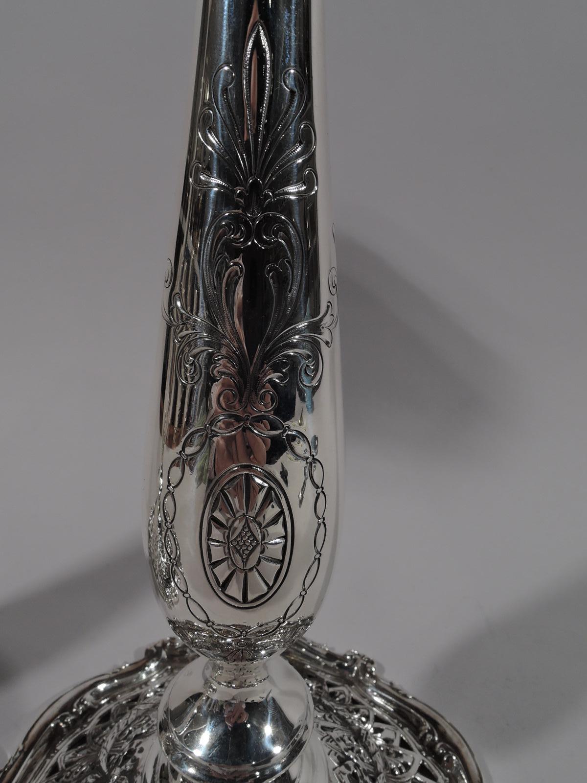 Regency Revival Pair of Antique Shreve Adam Sterling Silver Candlesticks