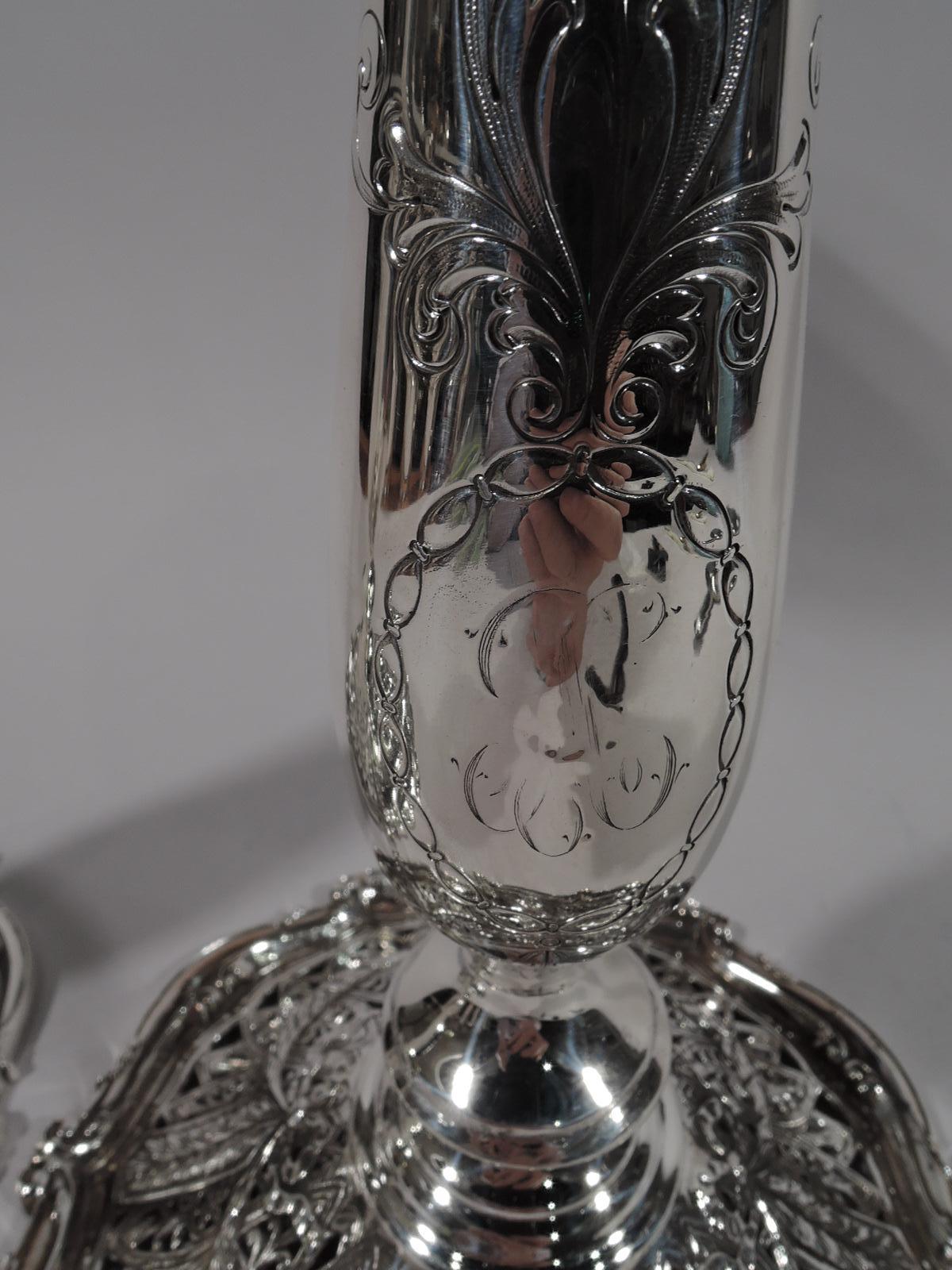 Pair of Antique Shreve Adam Sterling Silver Candlesticks In Good Condition In New York, NY