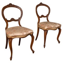 Pair of Antique Side Chairs, English, Walnut, Reception Hall, Seat, Victorian