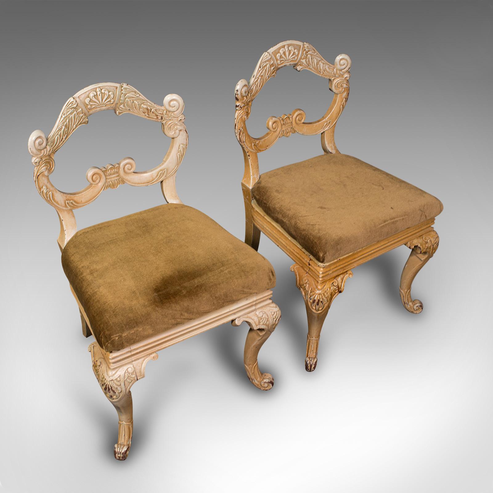 Paire de chaises d'appoint anciennes, françaises, peintes, hall, siège d'appoint, victorienne en vente 3