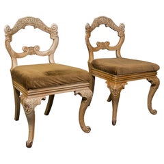 Paar antike Beistellstühle, französisch, bemalt, Flur, Beistellstuhl, viktorianisch, Paar