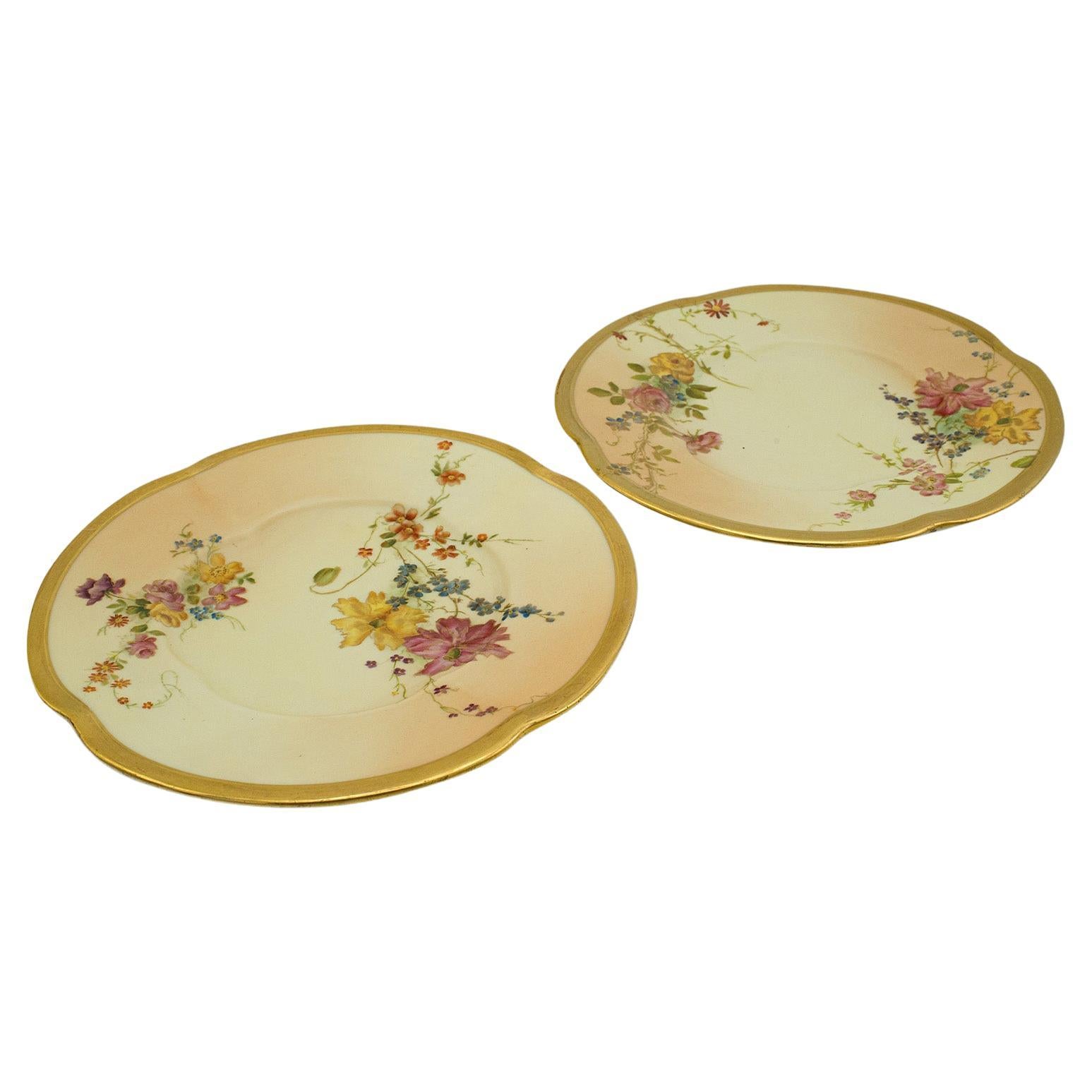 Pair of Antique Side Plates, English, Ceramic, Decorative, Saucer, Victorian