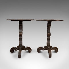 Pair of Antique Side Tables, Asian, Elm, Occasional, Wine Stand, Victorian, 1900