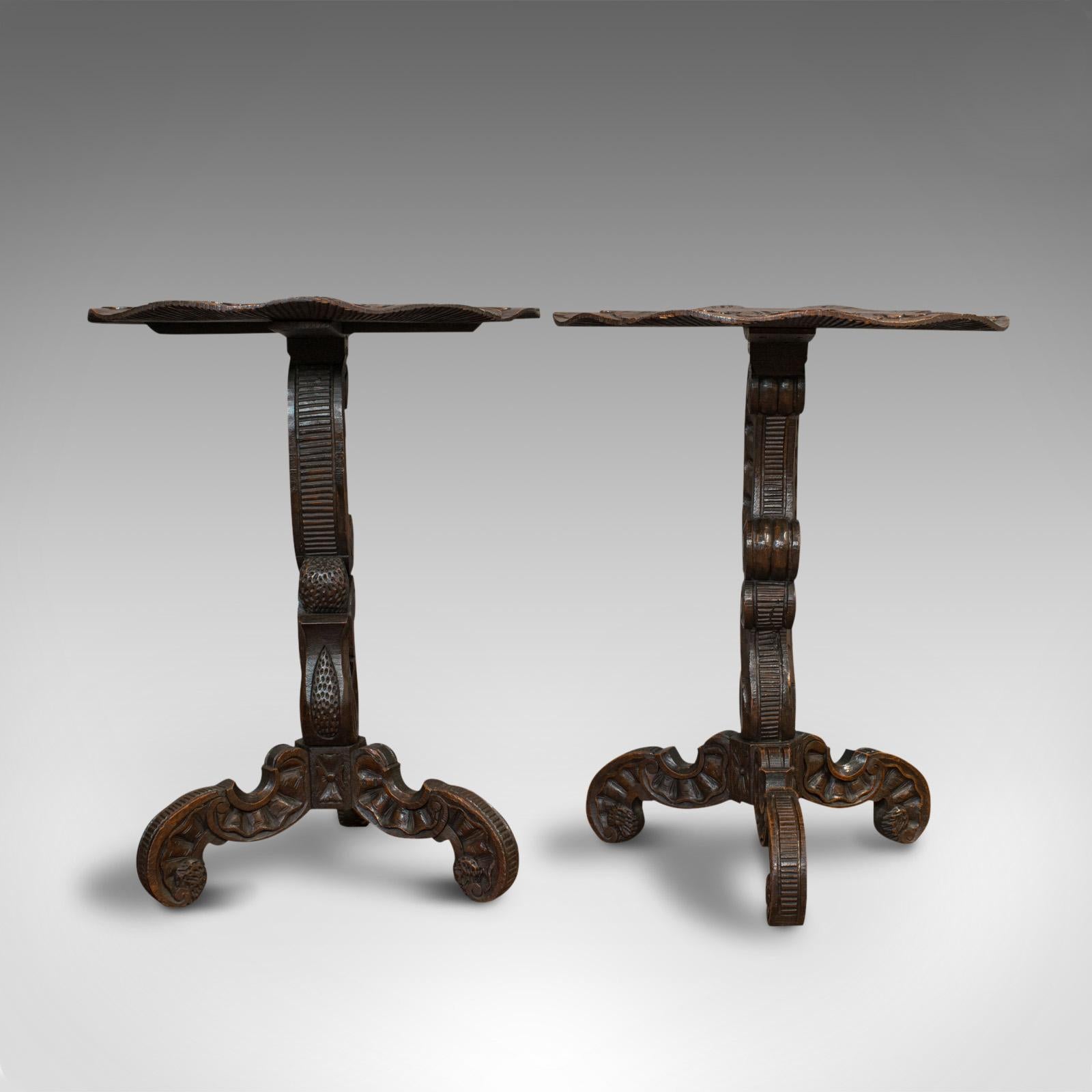 Early 20th Century Pair of Antique Side Tables, Asian, Elm, Occasional, Wine Stand, Victorian, 1900