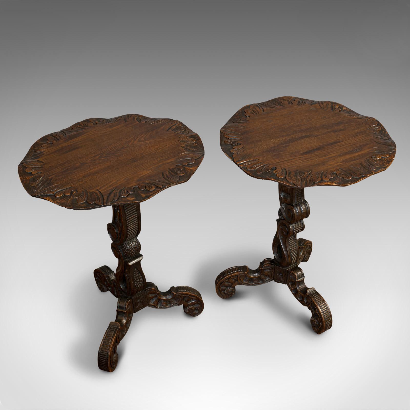 Pair of Antique Side Tables, Asian, Elm, Occasional, Wine Stand, Victorian, 1900 1