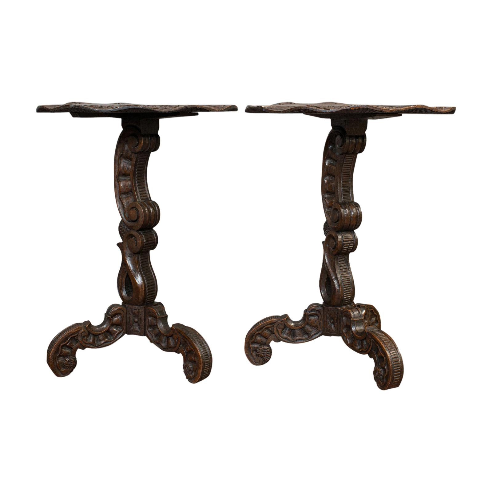 Pair of Antique Side Tables, Asian, Elm, Occasional, Wine Stand, Victorian, 1900