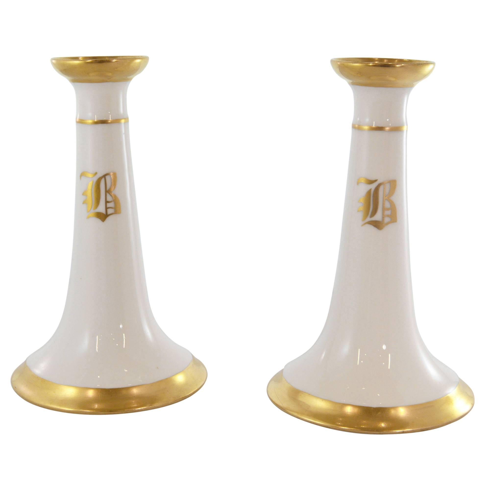 Pair of Antique Signed Limoges Candlesticks