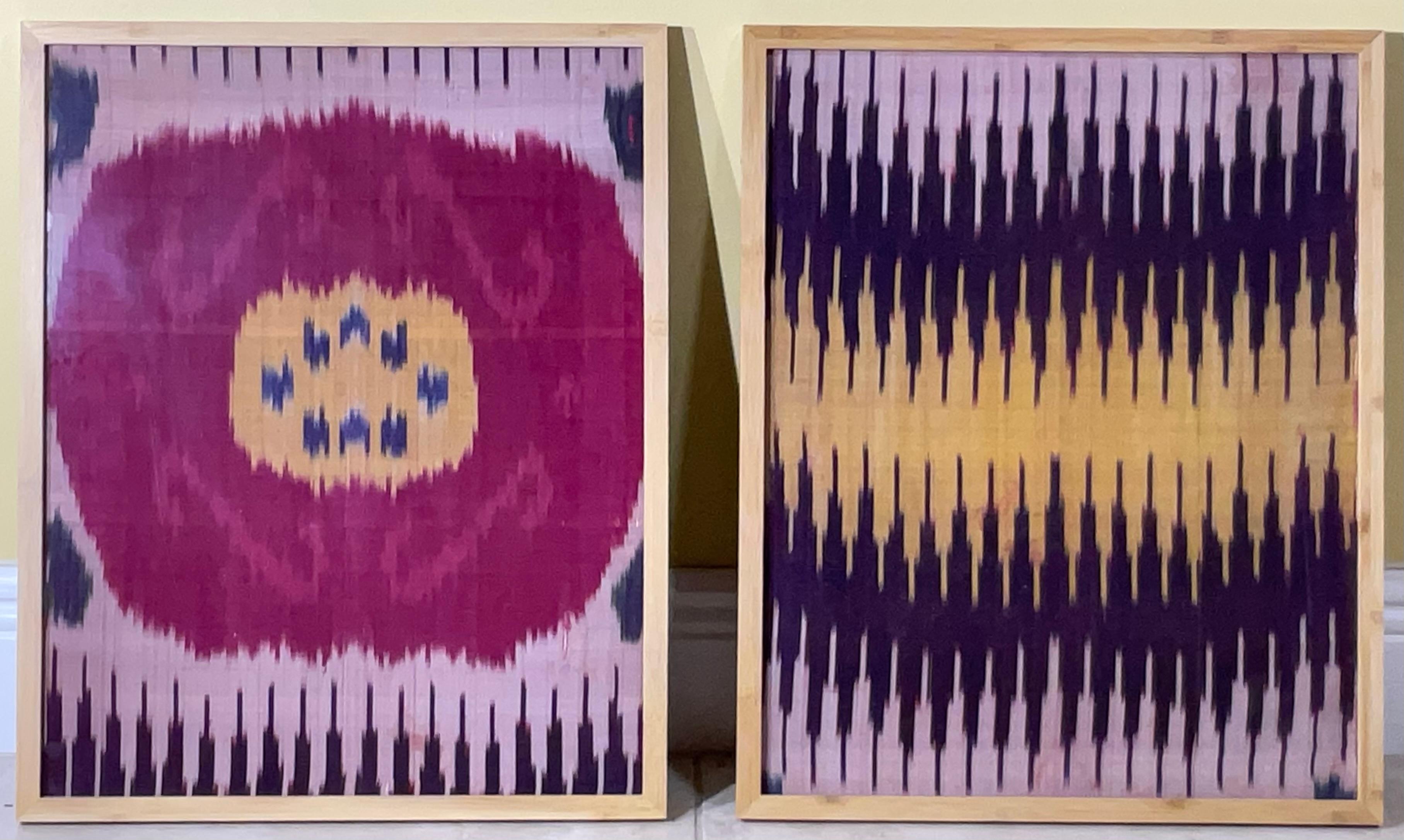 Uzbek Pair Of Antique Silk Ikat Wall Hanging