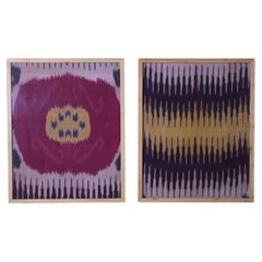 Pair Of Antique Silk Ikat Wall Hanging 