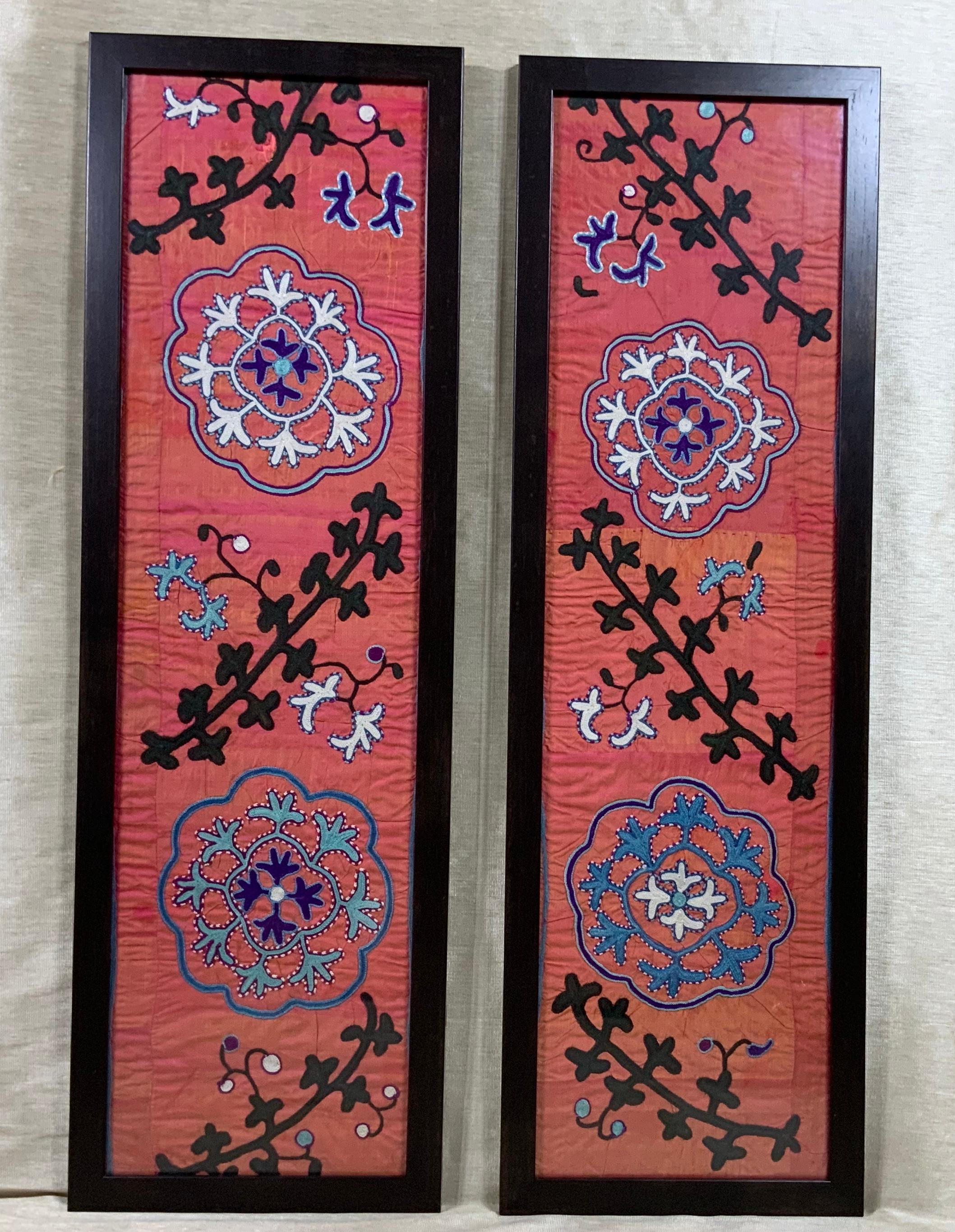 Pair of Antique Silk Suzani Wall Hanging For Sale 7