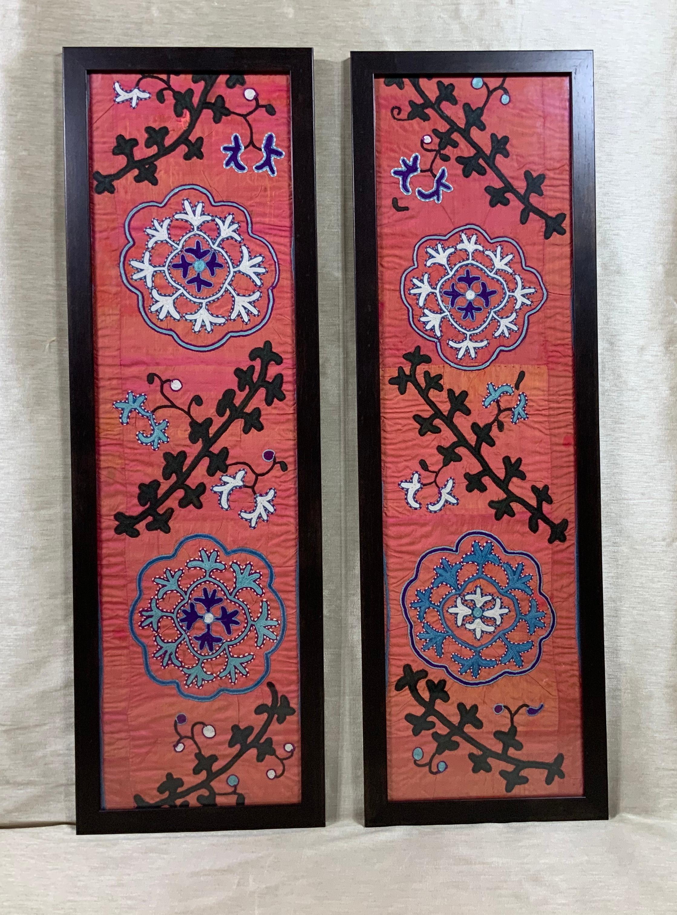 Pair of Antique Silk Suzani Wall Hanging For Sale 9