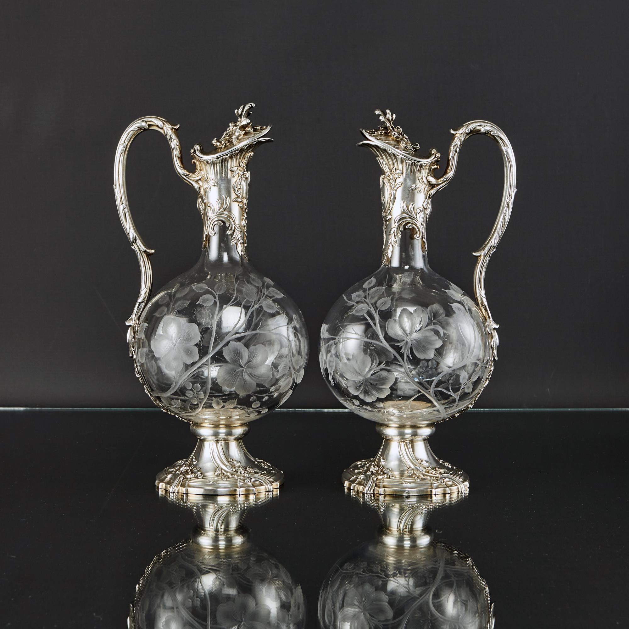 Pair of Antique Silver and Glass Claret Jugs 7