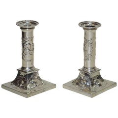 Pair of Antique Silver Angel Cherub Candlesticks