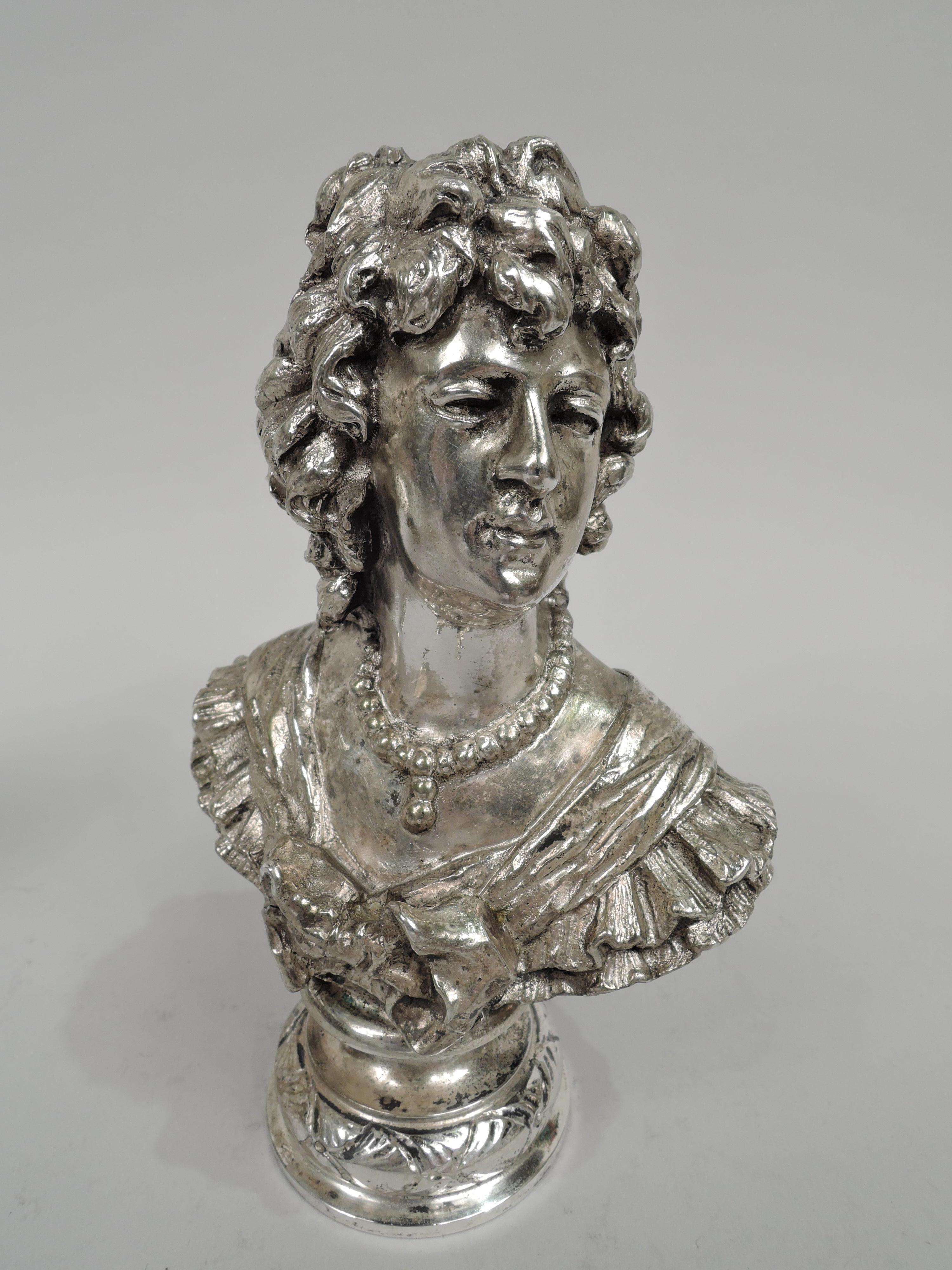 19th Century Pair of Antique Silver Busts of Ancien Regime Courtiers