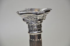Pair of Antique Silver Corinthian Colum Candlesticks