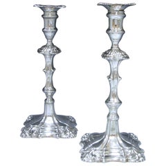 Pair of Antique Silver George II Cast Candlesticks by William Cafe London 1757