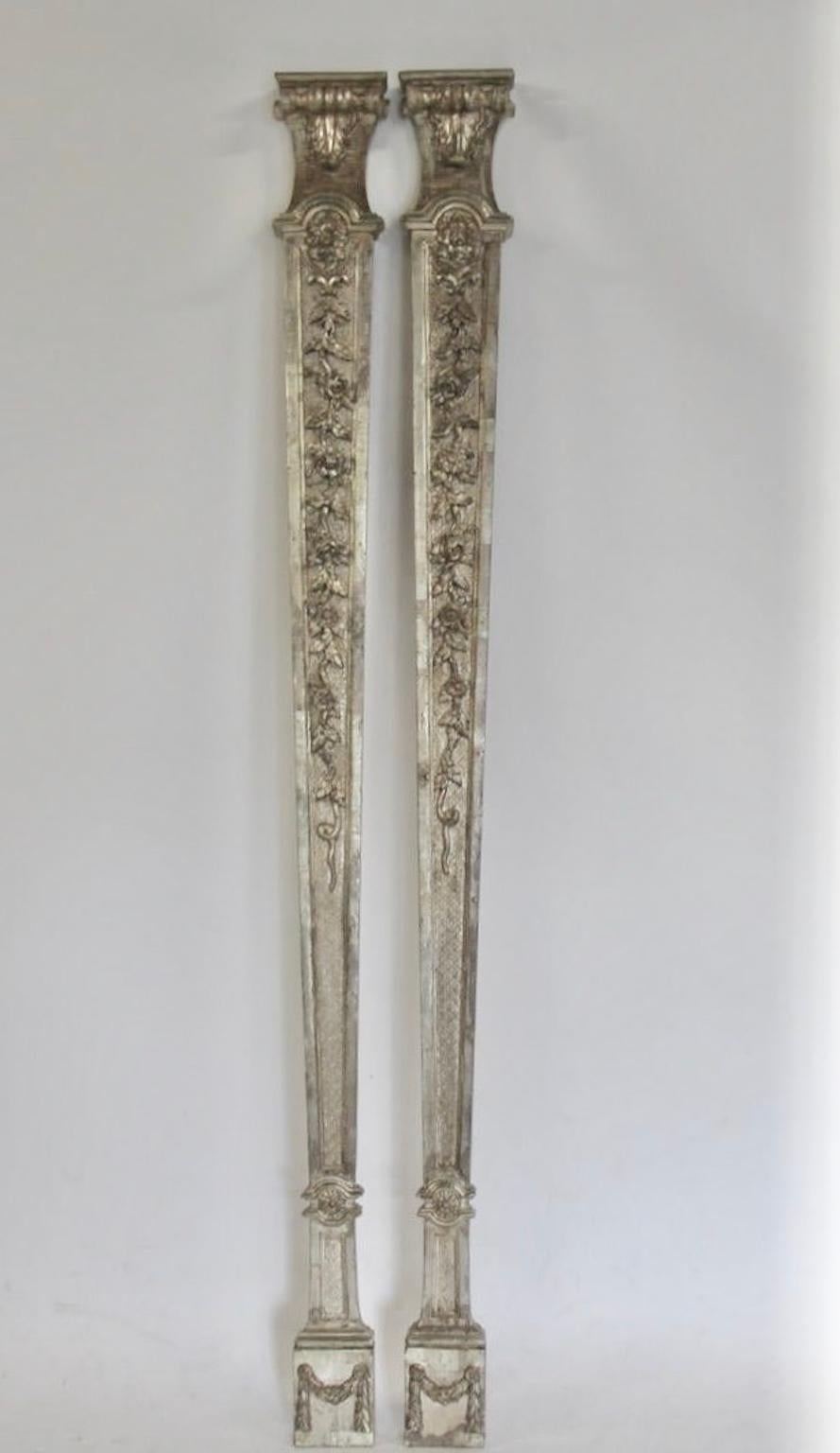 Pair of Antique Silver Giltwood Regency Style Pilasters For Sale 3
