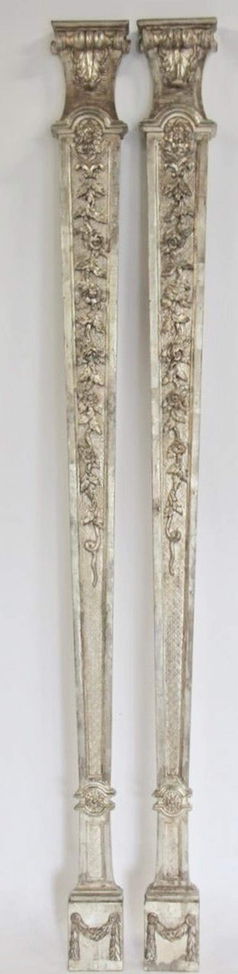Pair of Antique Silver Giltwood Regency Style Pilasters For Sale 4